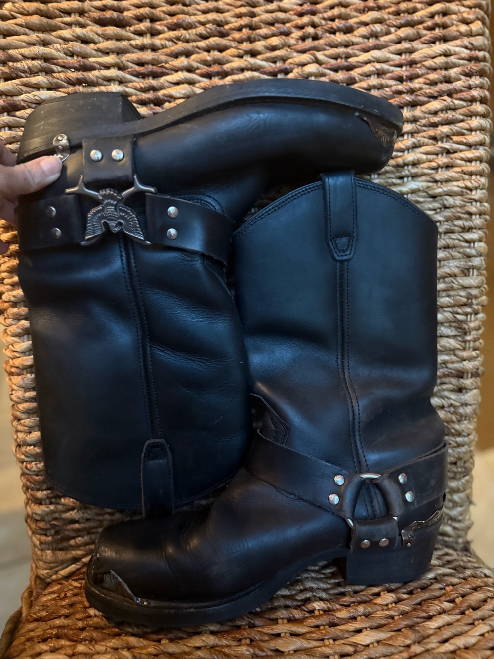 Black Leather Motorcycle Harness Boots by Dingo